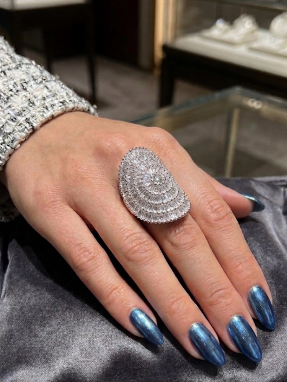 Diamond Pavé Cocktail Ring in Silver Tone - Women Jewelry Size 8